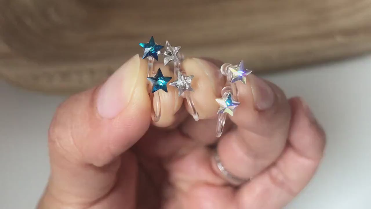 Mini étoile Cristaux PureCrystal Boucles d’oreilles clip légères et confortables, idéales pour illuminer vos tenues sans perçage.