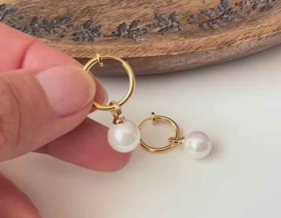 2 en 1 Élégantes boucles d’oreilles clip perle blanc légère Parfait pour une touche chic intemporelle Clips Créoles couleur Or 15mm