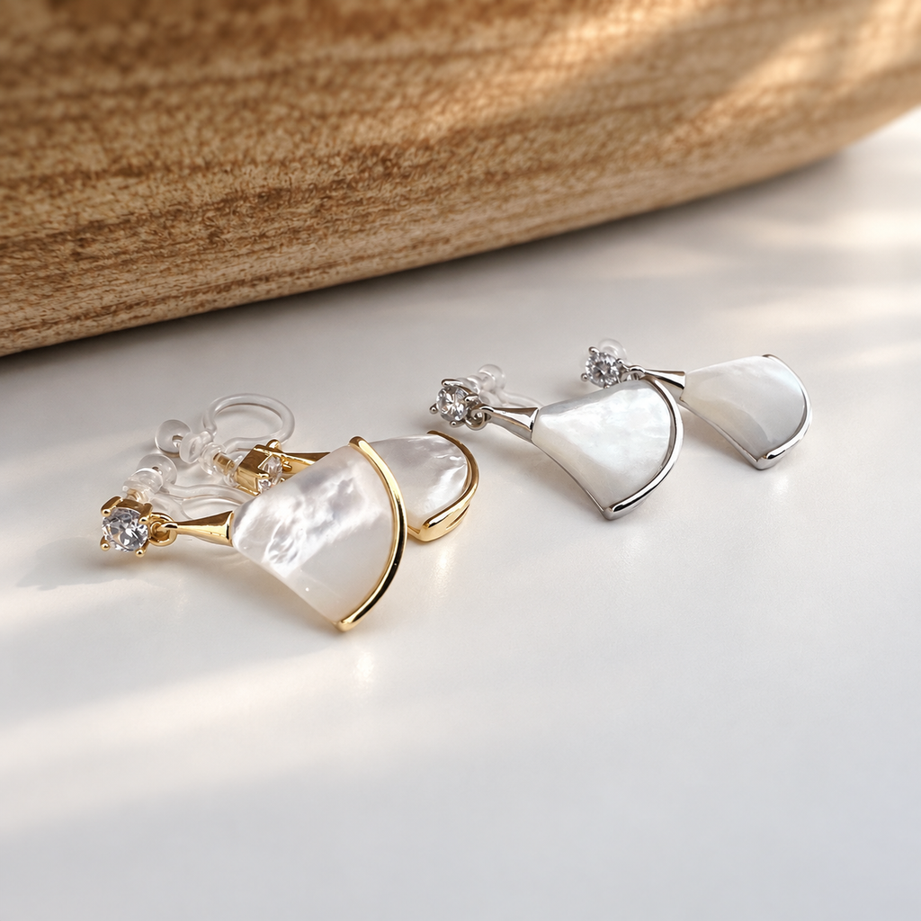 Clips d’oreilles Éventail Nacre Argent / Or